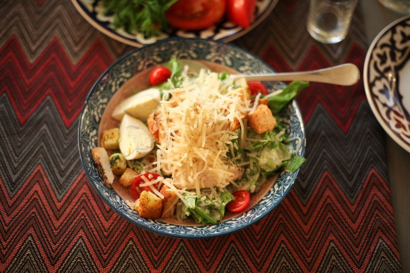 Classic Caesar salad with romaine lettuce and croutons