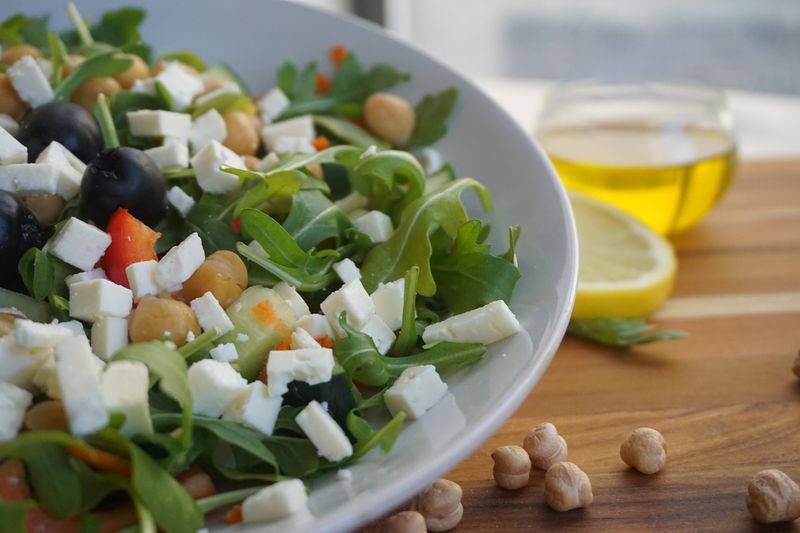 Mediterranean salad with cucumber, olives, and feta cheese