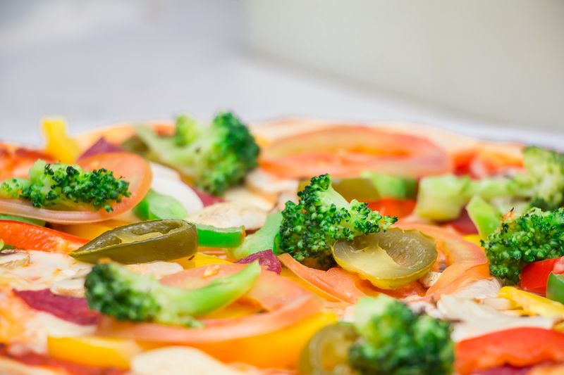 Garden Harvest vegetarian pizza with fresh vegetables